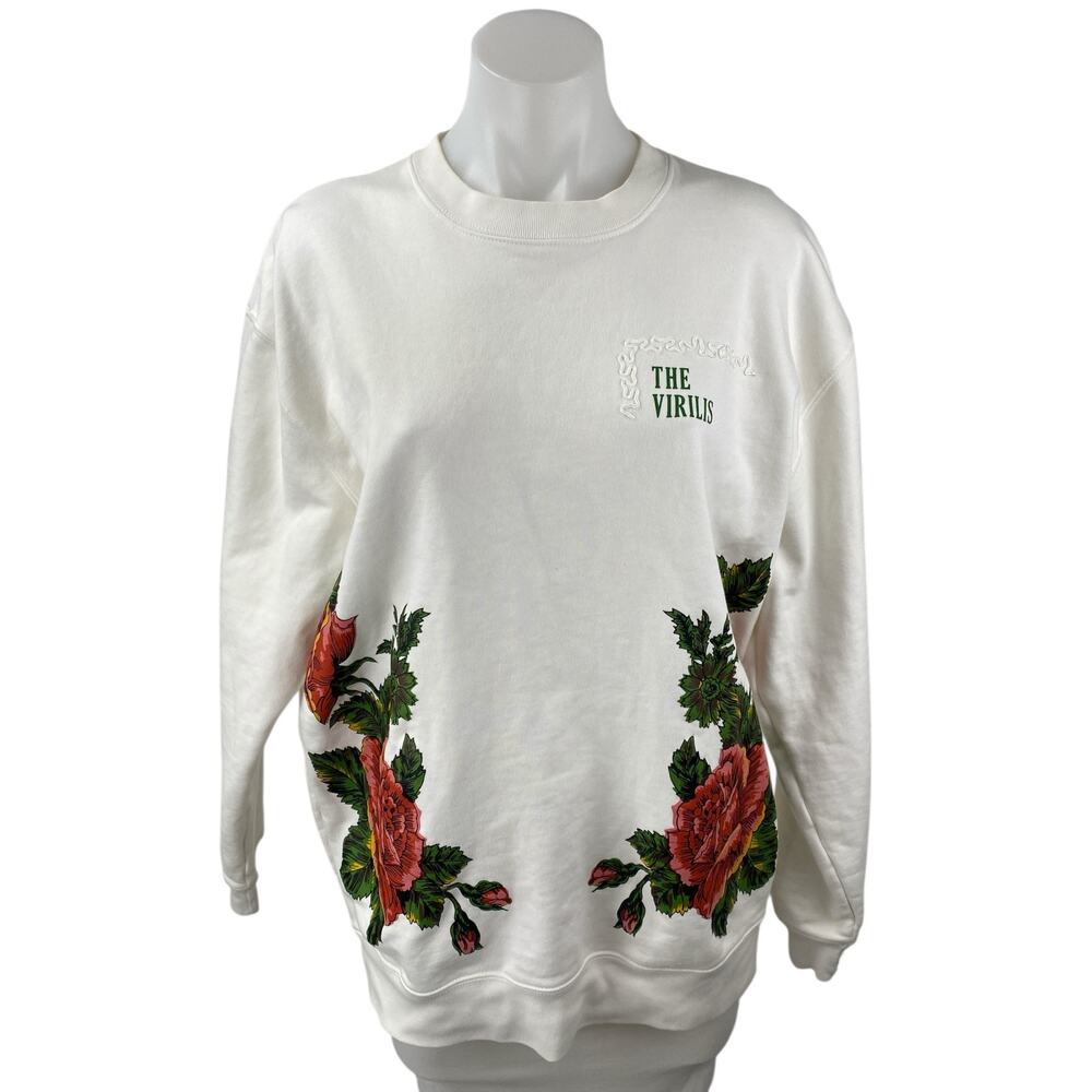 Toga Archives Virilis Women White Floral Long Sleeve Crew Neck Sweatshirt Top 18